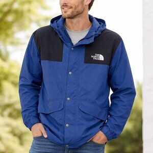 The North Face Hooded Windbreaker Jacket Mens M Blue Lightweight Outdoor Pack